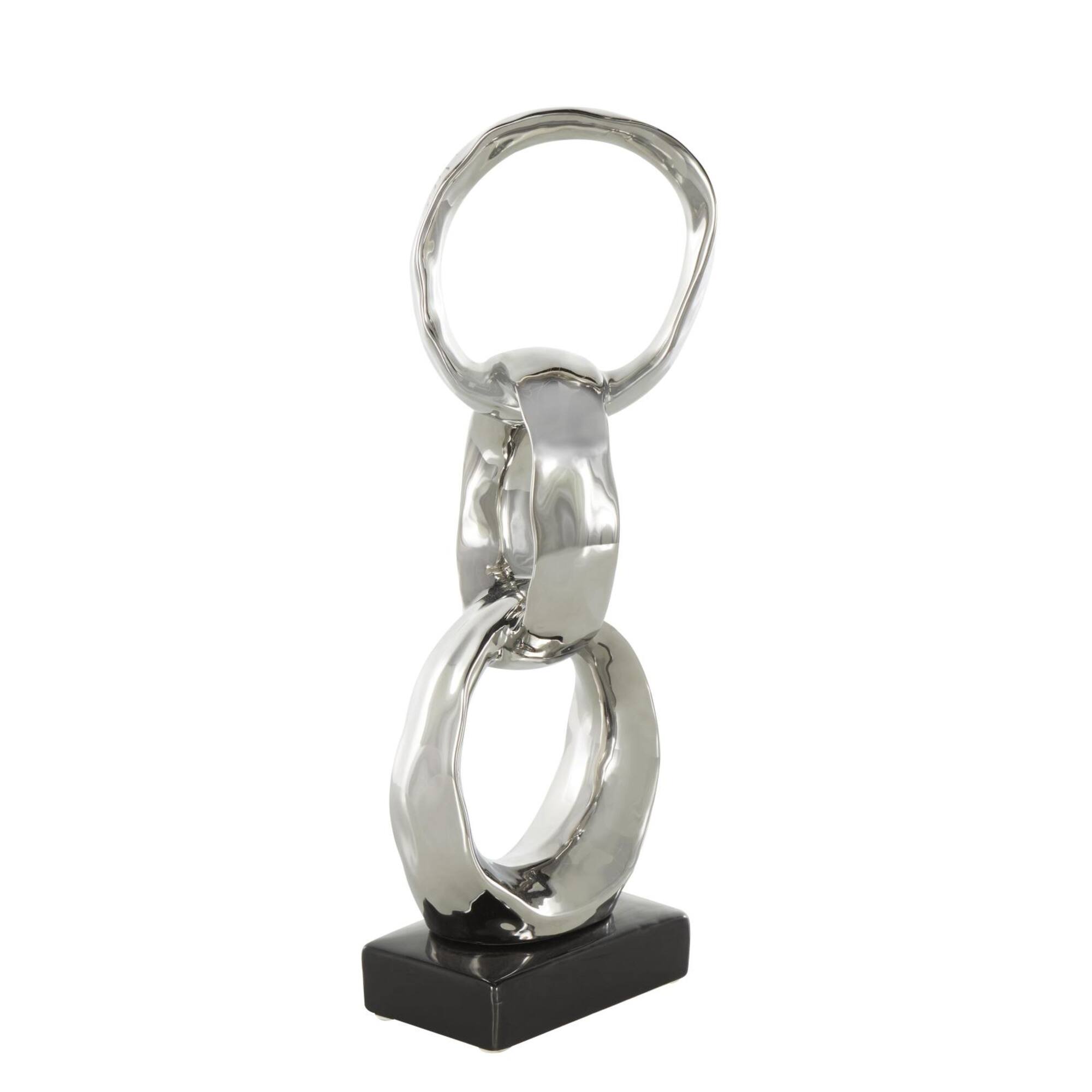 15" Silver Abstract Interlocked Rings Ceramic Sculpture with Black Base